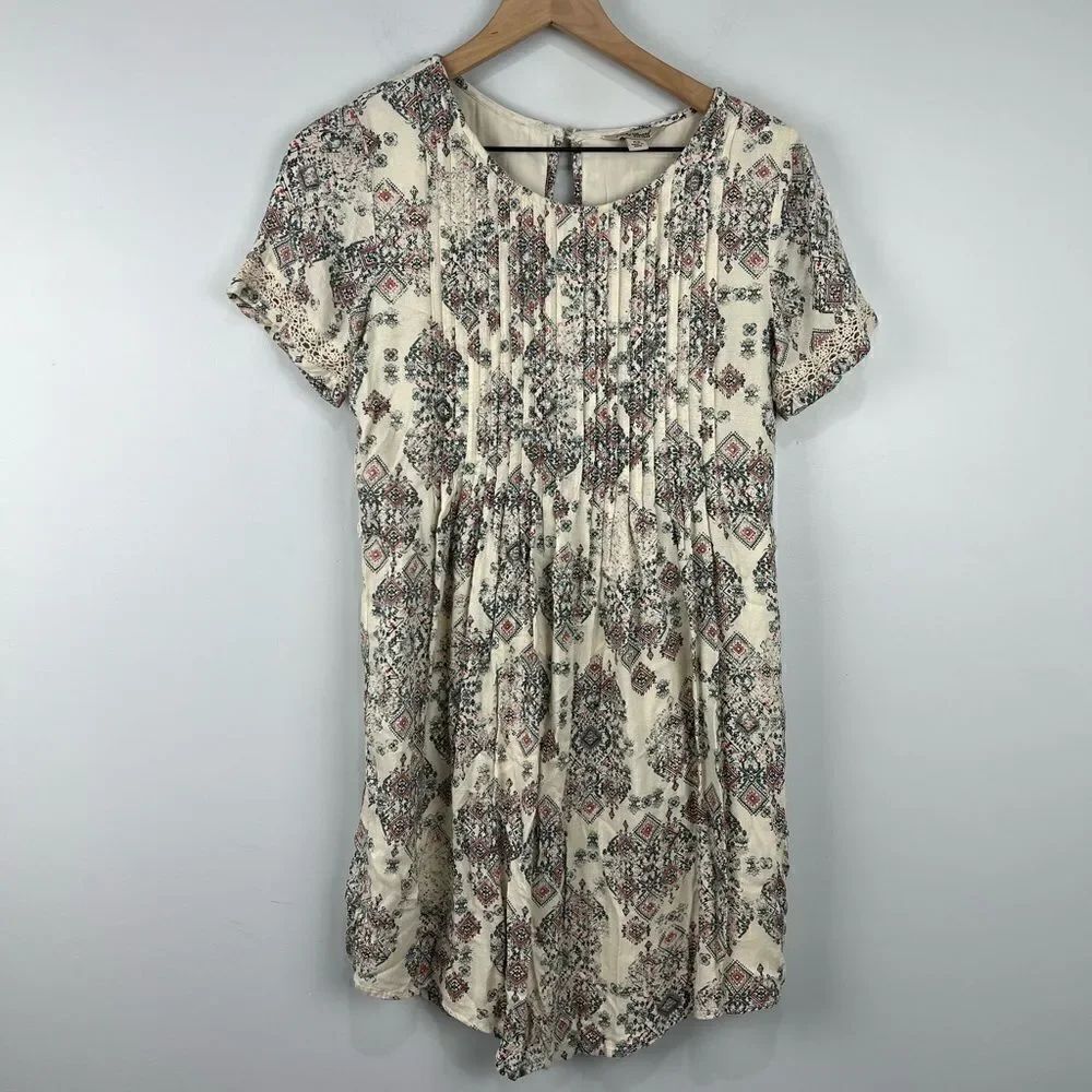 Lucky Brand Ivory Mini Dress W/ Blue & Red Pattern